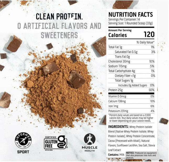 (4 Pack) Ascent Native Whey Protein Powder, Chocolate, 1 lb