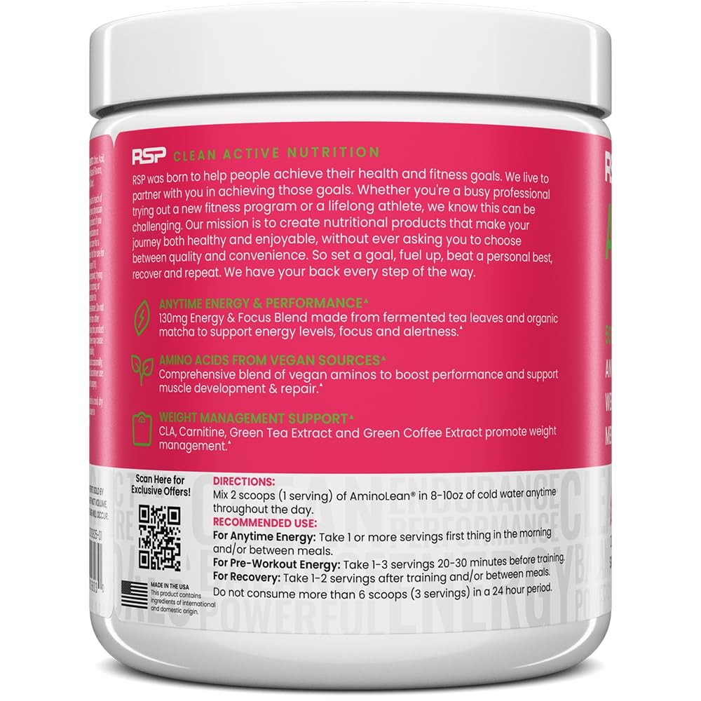 RSP Nutrition AminoLean Pre Workout Powder, Amino 30 Servings, Light Red