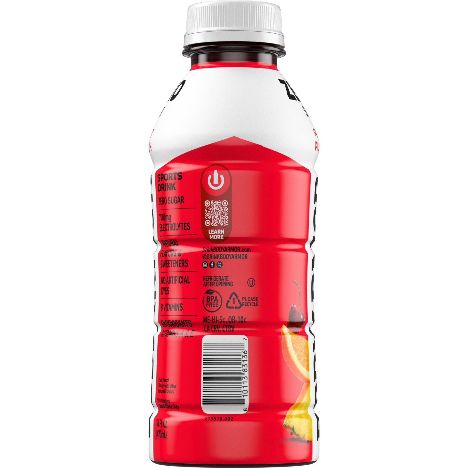 BODYARMOR Zero Sugar Fruit Punch Electrolyte Sports Drink, 16 fl oz Bottle