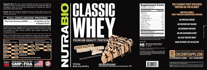 Nutrabio Classic Whey Protein Powder- Full-Spectrum Amino – No Fillers