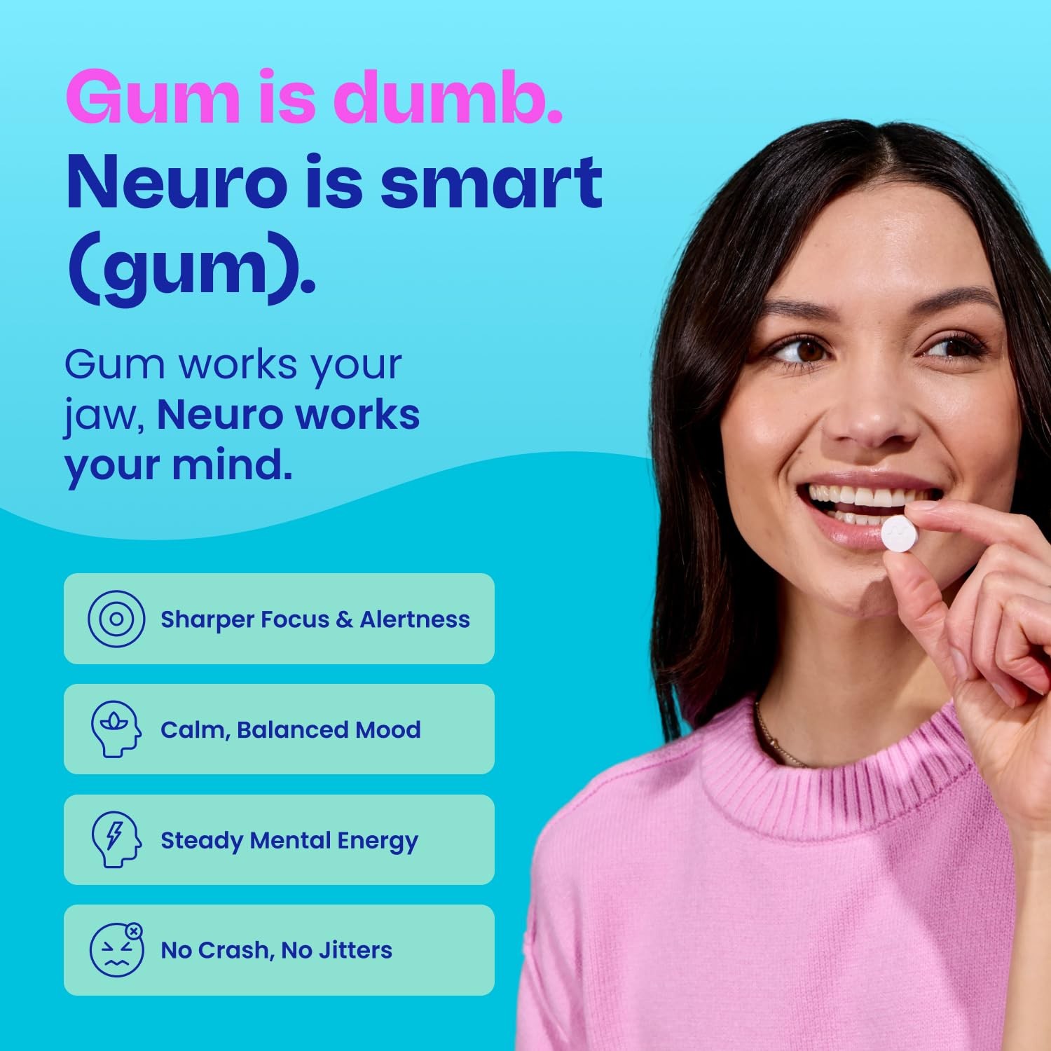 Neuro Energy & Focus Gum, Extra Strength – 9 Count (Pack of 6), Peppermint