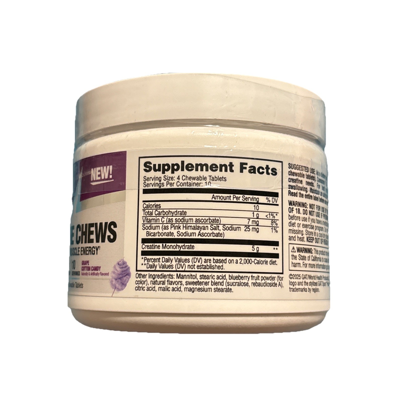 Gat Sport Creatine Chews, 10 Servings, Grape Cotton Candy Flavor