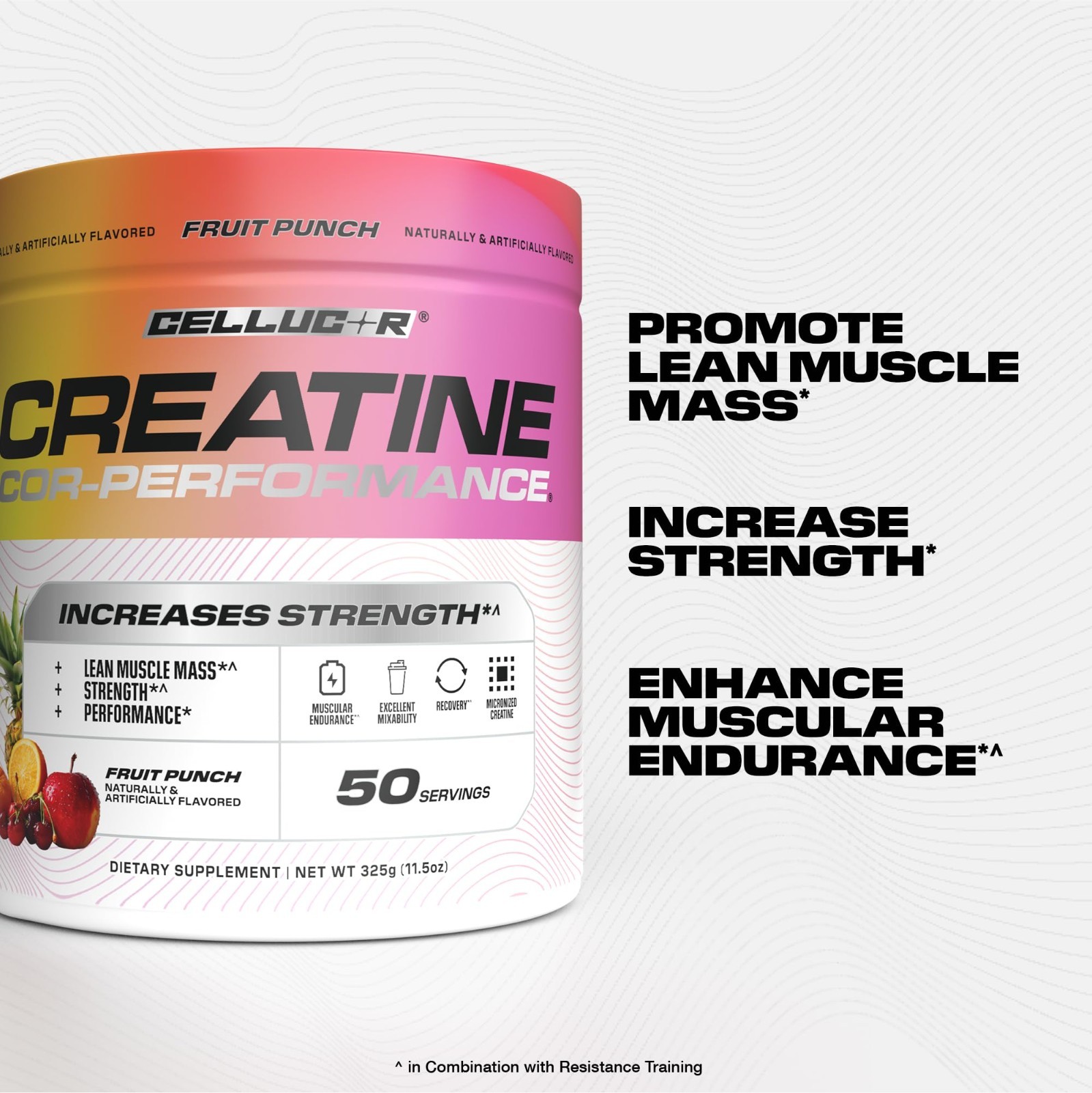 Creatine Powder Fruit Punch Boost Strength, Lean Muscle & Endurance, 5g/Serving