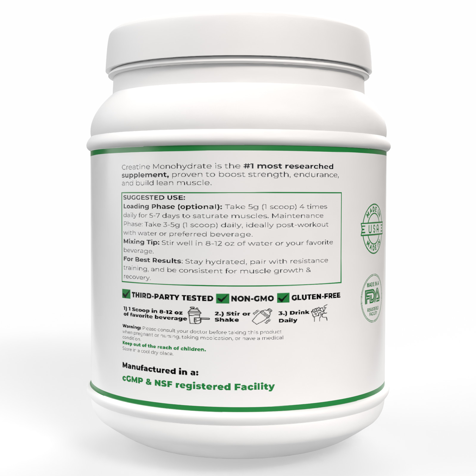 Creatine Monohydrate Powder Muscle gain Micronized 5g per serv 1000g Unflavored