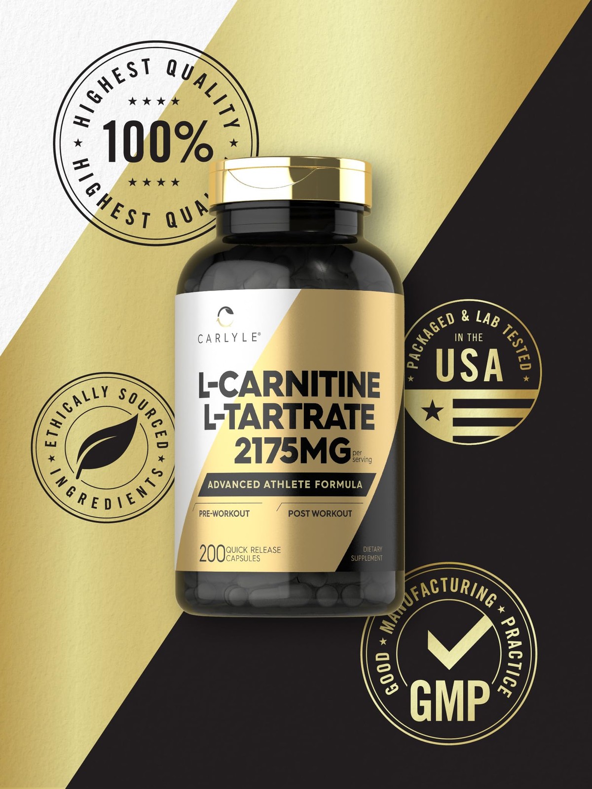 Carlyle L Carnitine Tartrate 2175Mg 200 Capsules Advanced Athlete Formula