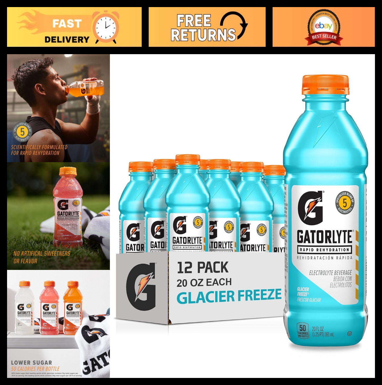 Electrolyte Drink Mix – Rapid Rehydration, Glacier Freeze, 12 Pack, Low Sugar, N
