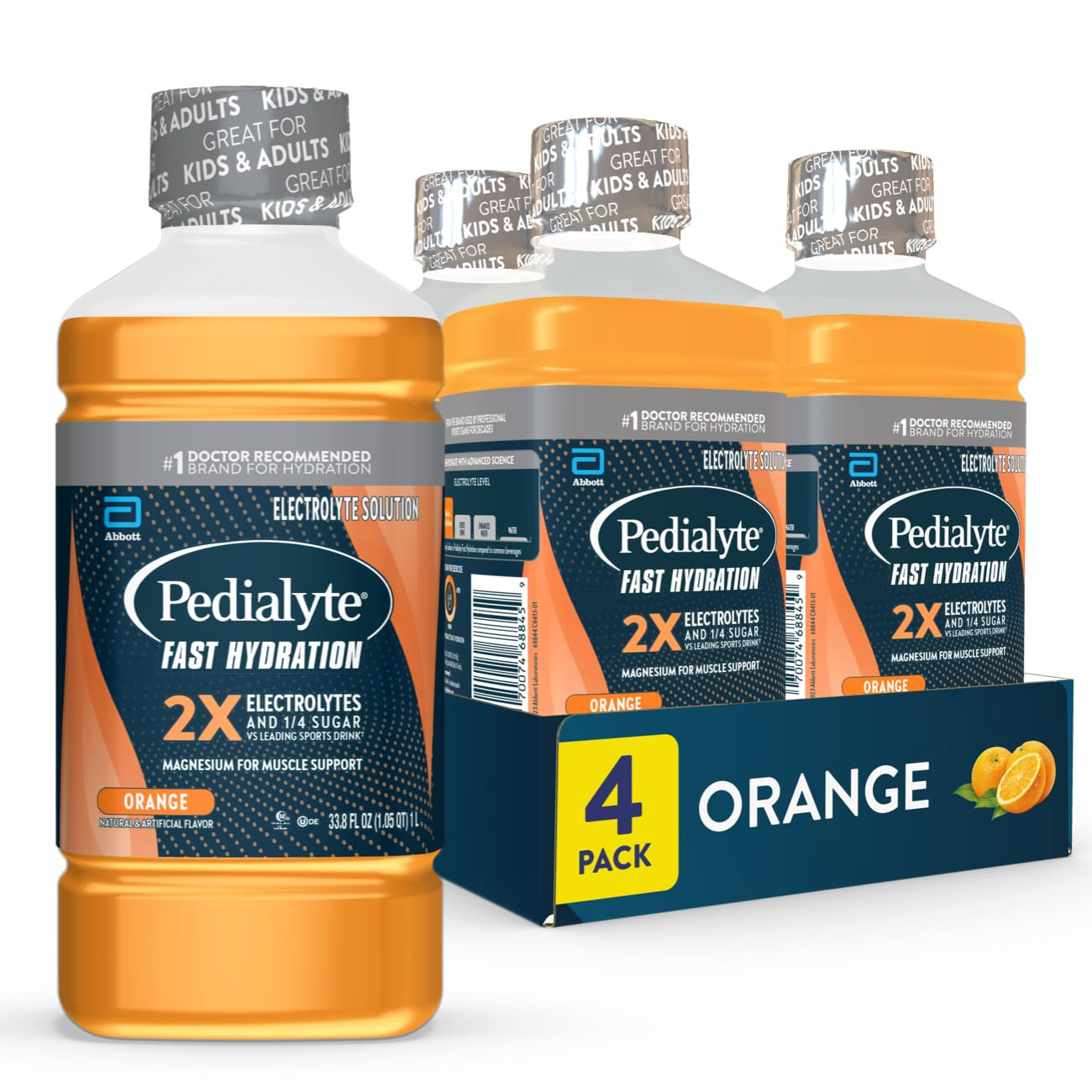 Fast Hydration Electrolyte Solution, Orange, Hydration Drink, 33.8 Fl Oz (Pack o