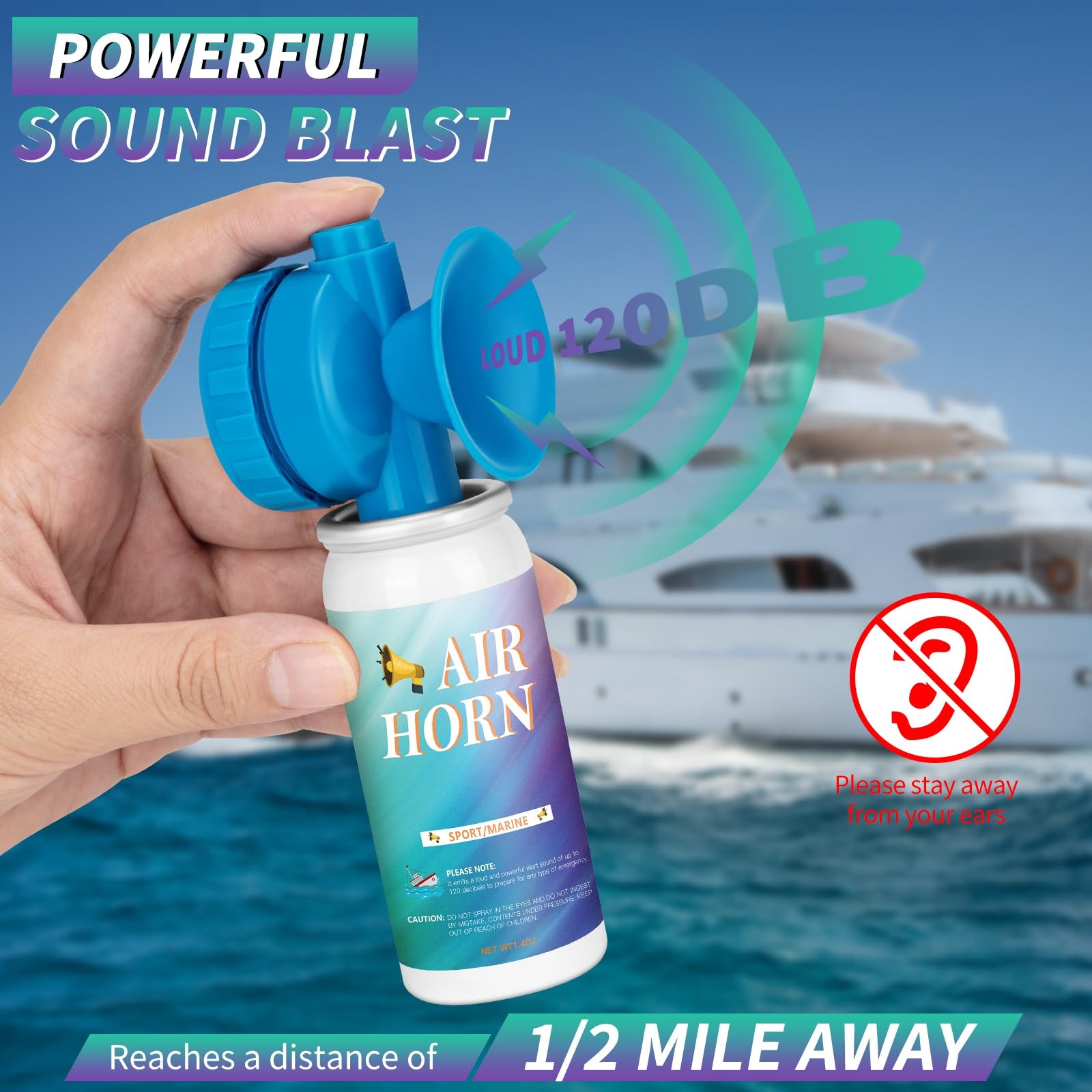 1.4oz Air Horn Can 2-Pack for Boat Safety, Sporting Events, Emergency Loud
