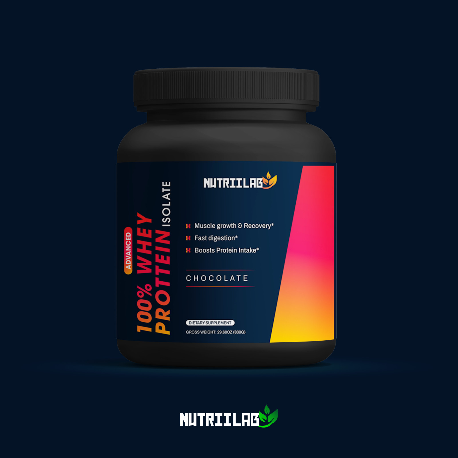 NutriiLab 100% Whey Isolate Protein Powder Vanilla Chocolate Lactose Free 24 Srv