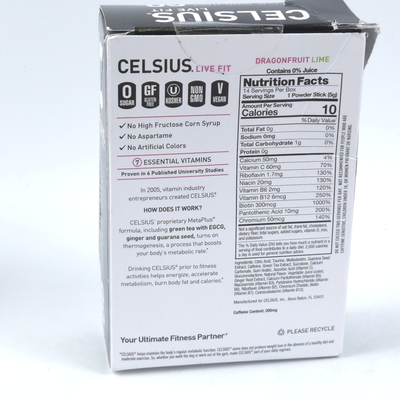 CELSIUS Dragonfruit Lime On Go Powder Sticks 14 Energy Drink 9/2027