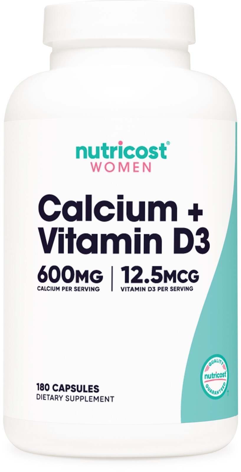 Nutricost Calcium (600mg) + Vitamin D3 (12.5mcg) for Women, 180 Capsules – Vegan