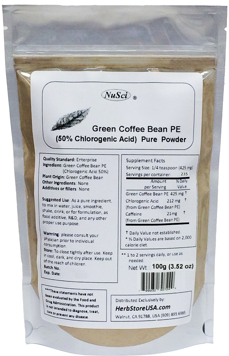 NuSci Green Coffee Bean Extract powder 50% Chlorogenic Acid 100g(3.52oz non-GMO