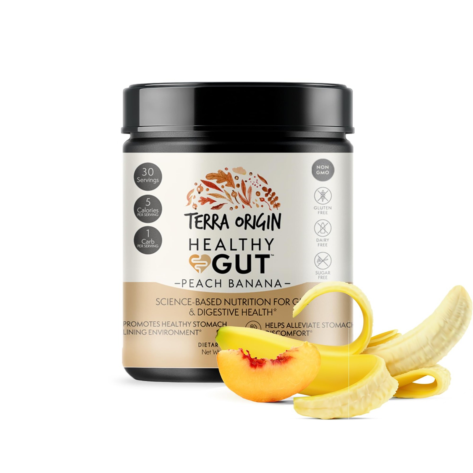 TERRA ORIGIN Healthy Gut Peach Banana | 30-Servings with L-Glutamine, Zinc, G…