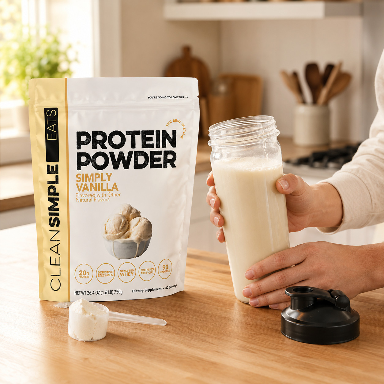 Clean Simple Eats Whey Protein Isolate Simply Vanilla 26.4oz Grass Fed 30 Serv