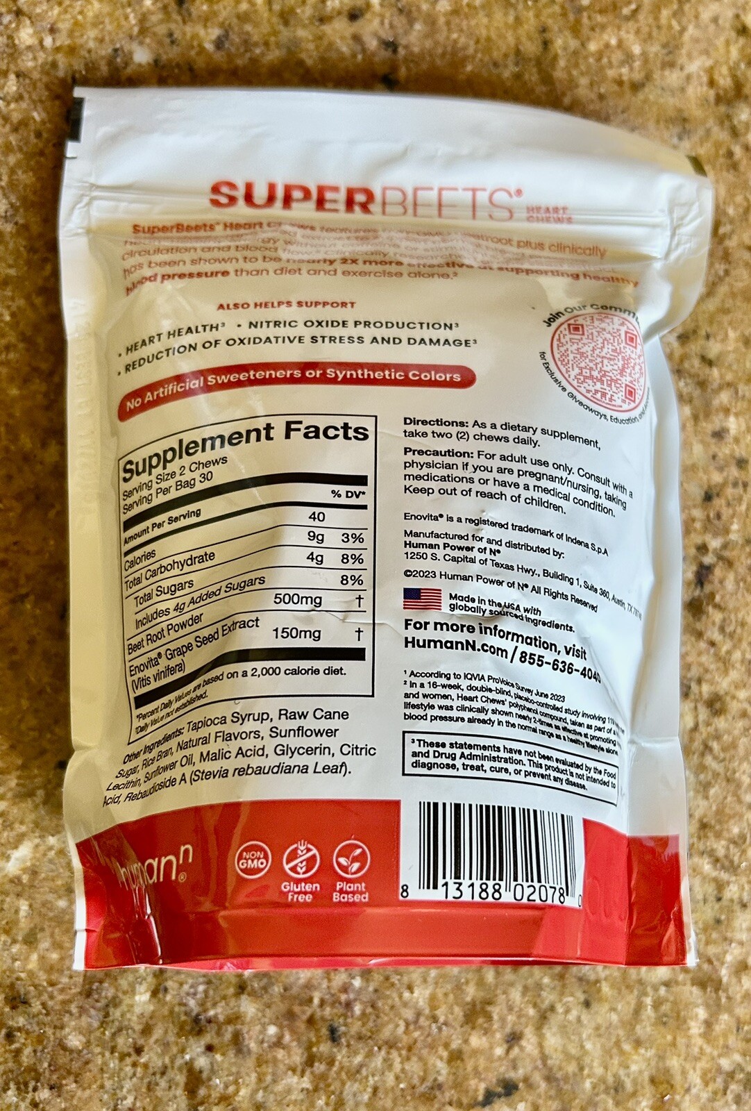 (2 Bag) HumanN SuperBeets Grape Seed Soft Chews – 60 Count. Total OF 120 Count.