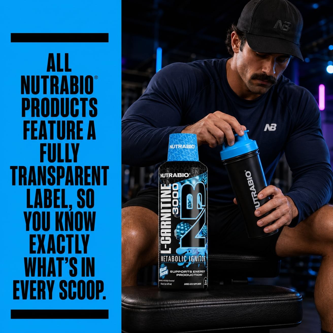 NutraBio – L-Carnitine Liquid Shots – 3000mg, 16 Fl Oz (Pack of 1), Blue