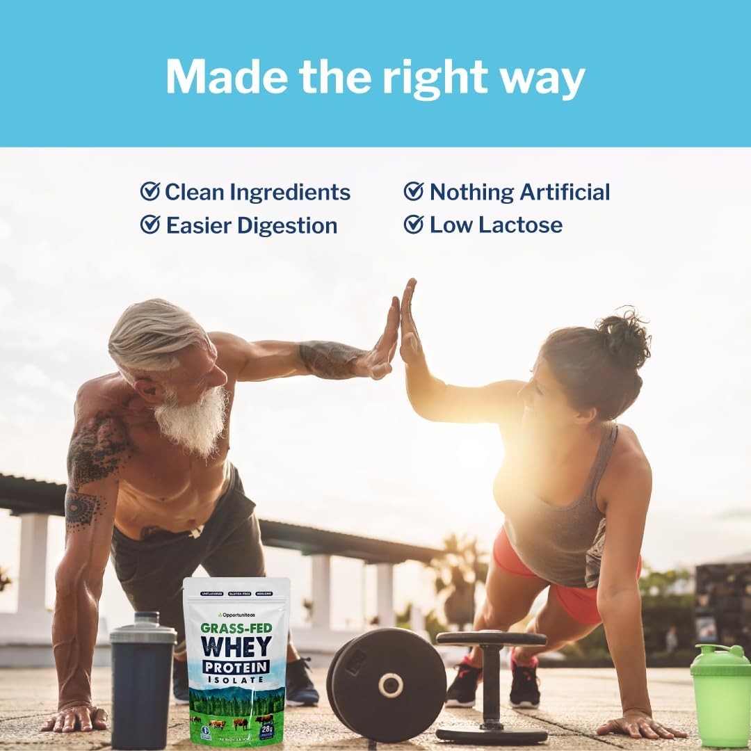 Proteína de Suero Aislado Alimentado con Pasto Sin Sabor 28g No OGM 1LB