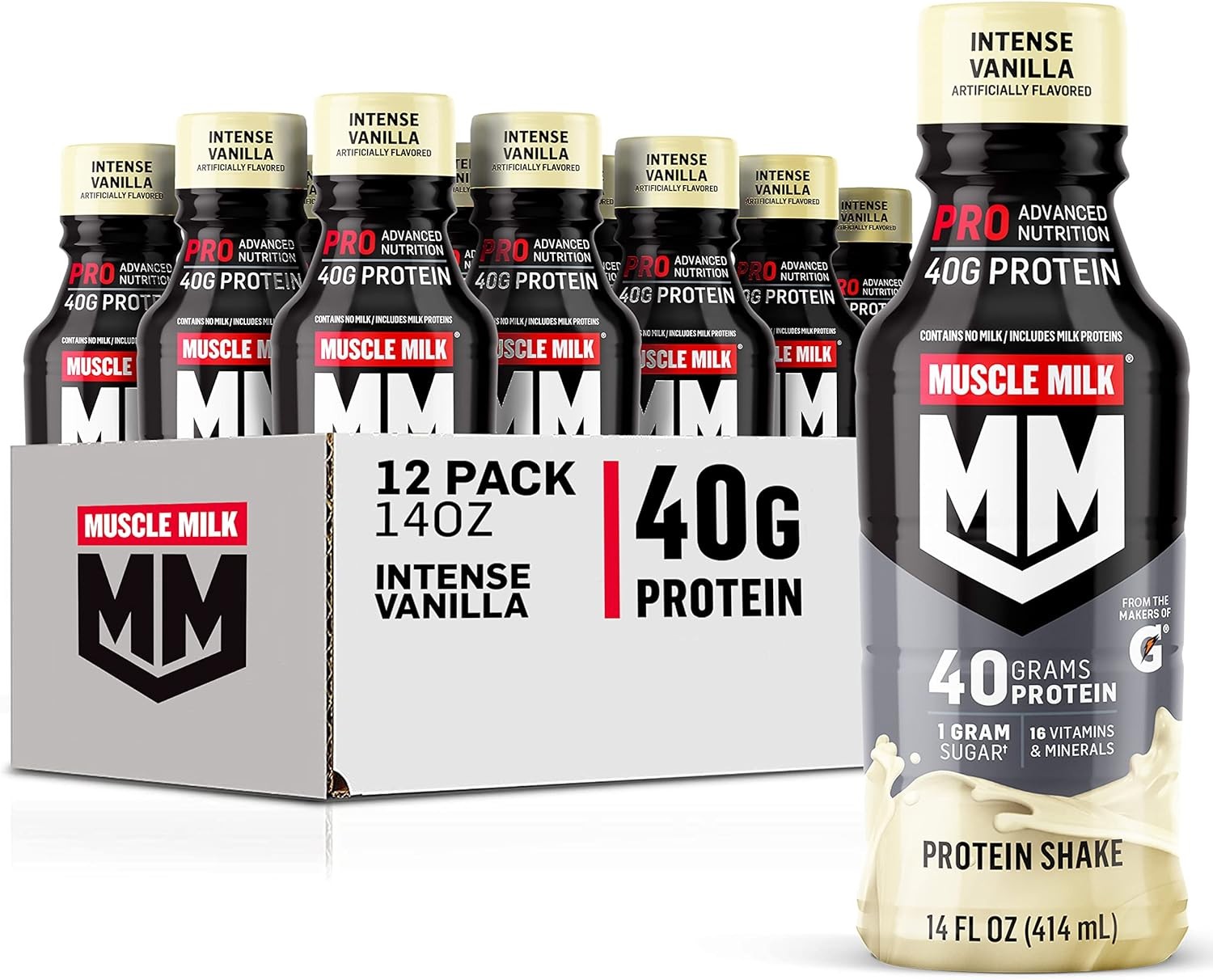 Pro Advanced Nutrition Protein Shake, Intense Vanilla, 14 Fl Oz Bottle, 12 Pack
