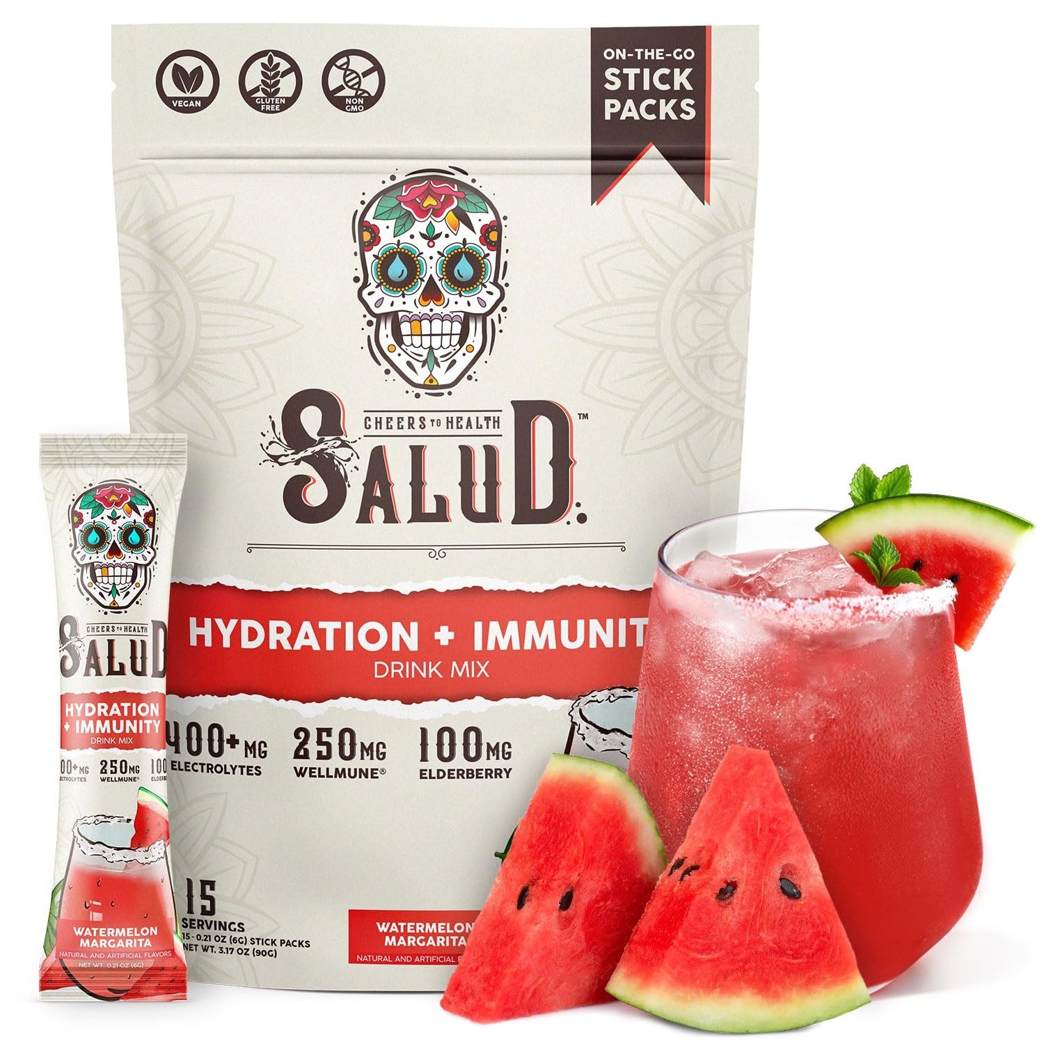 2-in-1 Hydration Packets & Immunity Electrolytes Powder, Watermelon Flavor, Vega