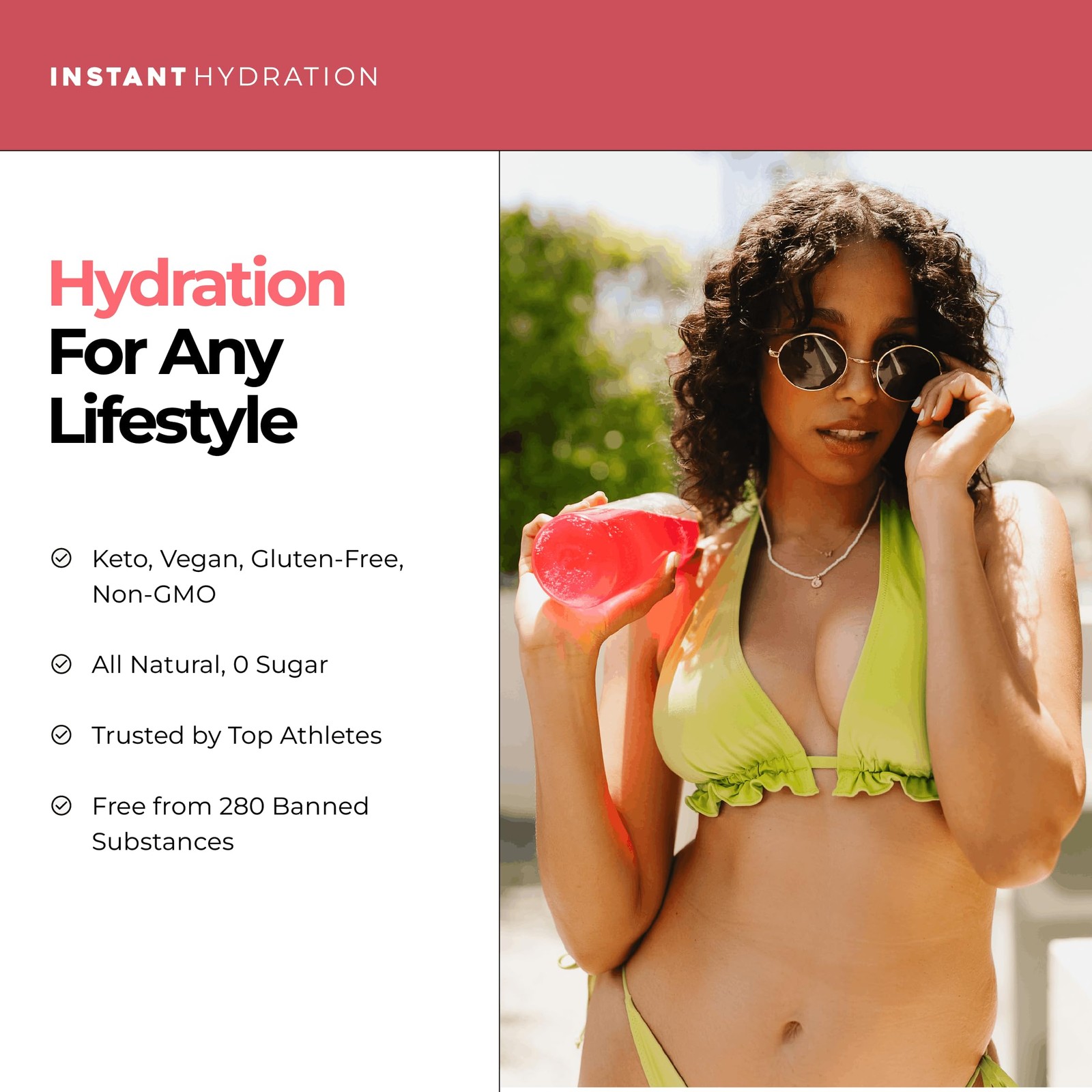 Instant Hydration Electrolyte Powder Sugar Free Raspberry 1220mg 20 Count