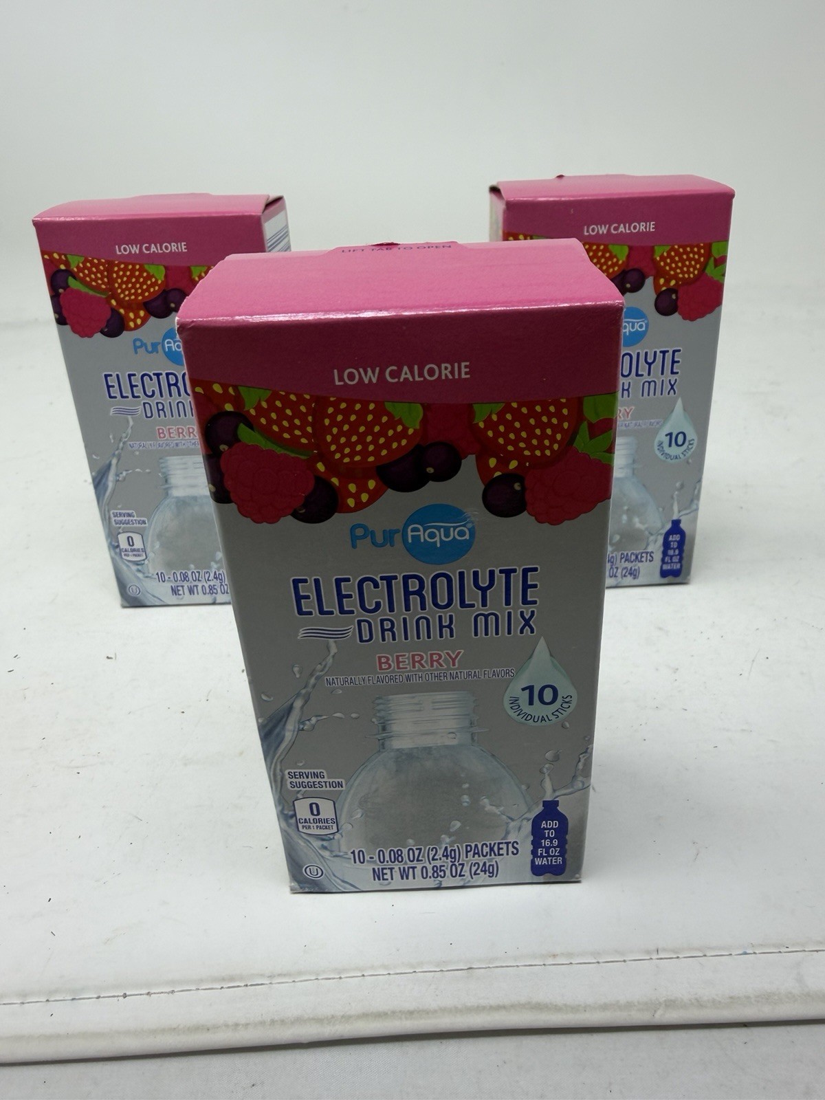 PURAQUA ELECTROLYTE -DRINK MIX BERRY 10 .08oz Packets Lot Of 3
