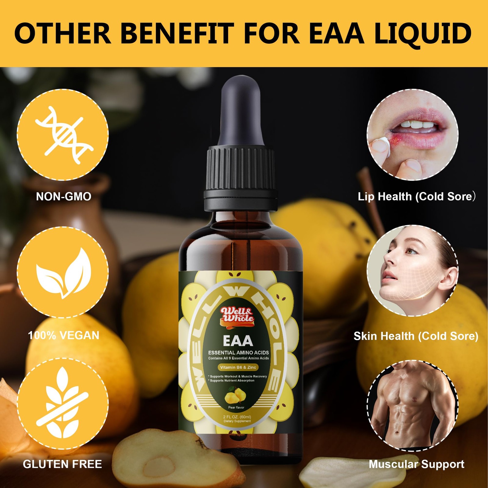 EAA Liquid Drops Amino Acid & Liver Support w/ B6 Zinc 2oz Non-GMO Vegan