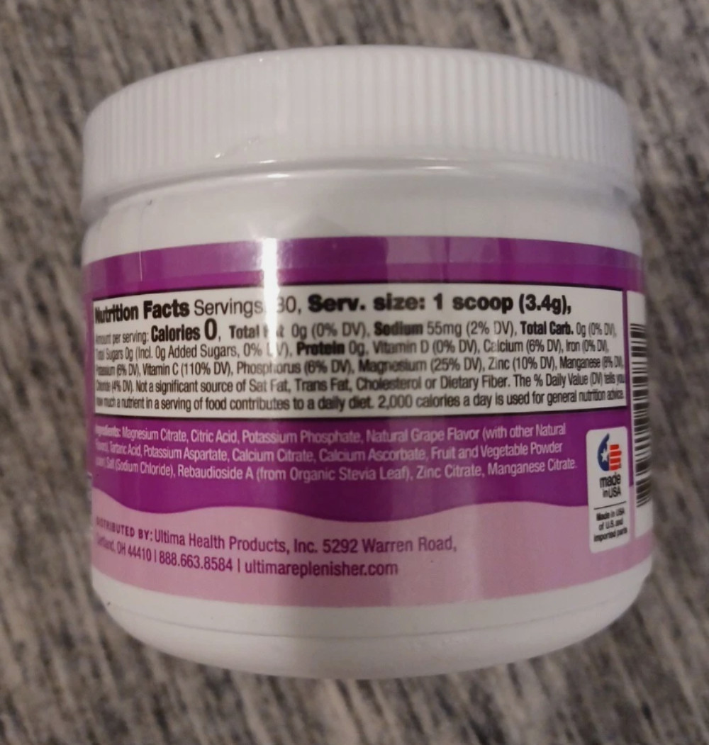 8/26 Ultima Replenisher Daily Electrolyte Powder Drink Mix – Sugar Free – Grape,