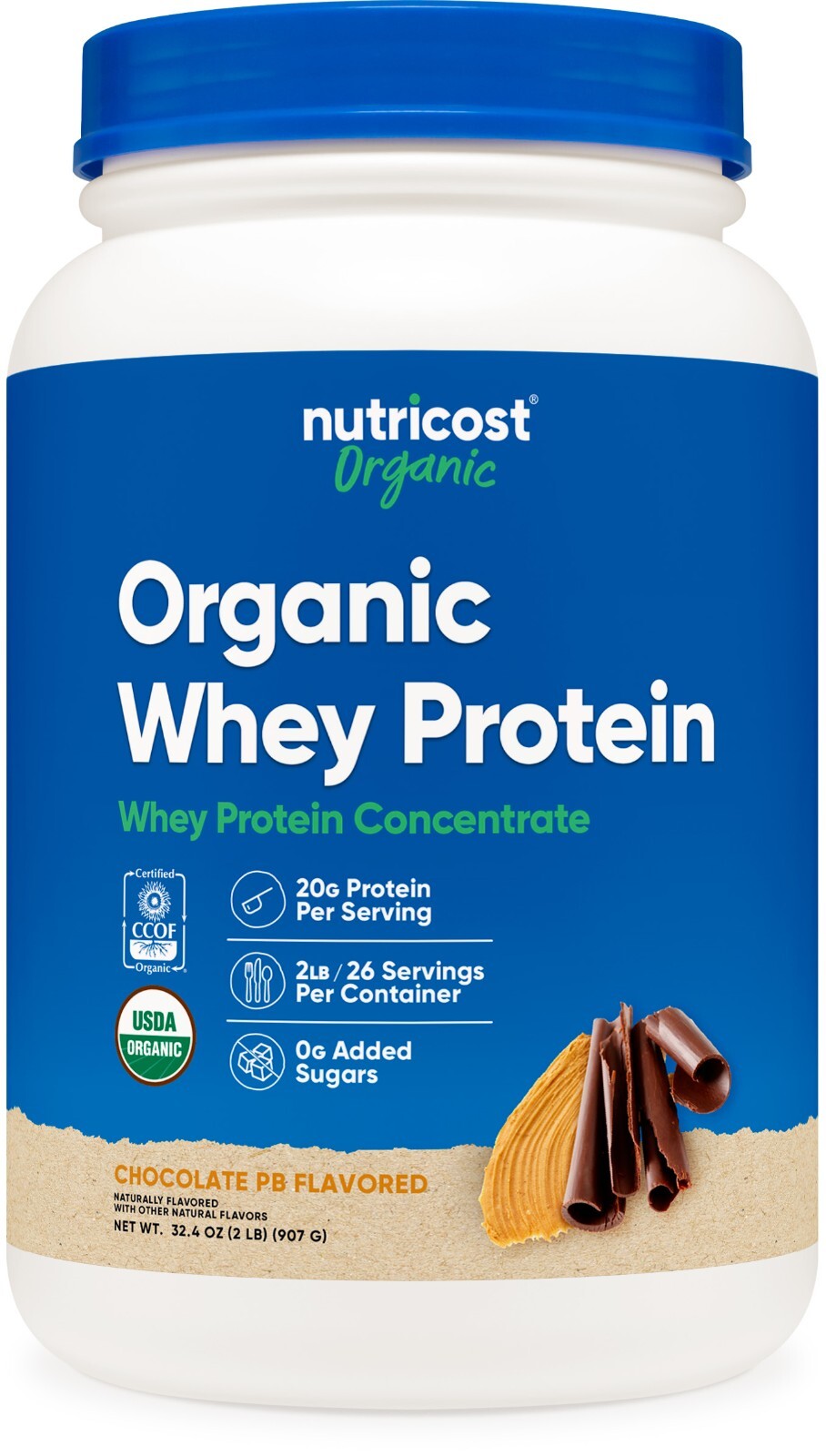 Nutricost Organic Whey Protein Concentrate, Chocolate Peanut Butter Flavored 2LB
