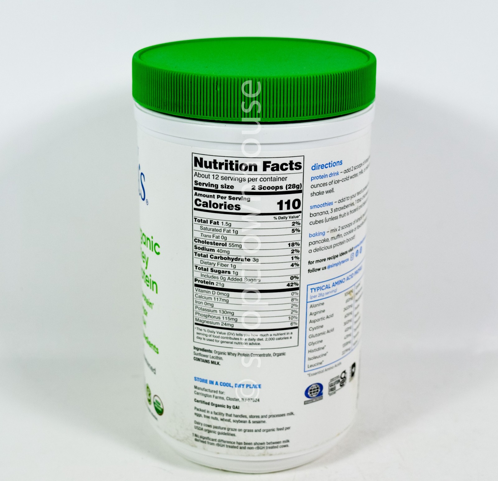 Simply Tera’s Organic Whey Protein Plain Unsweetened 12oz Canister 03/26/2027