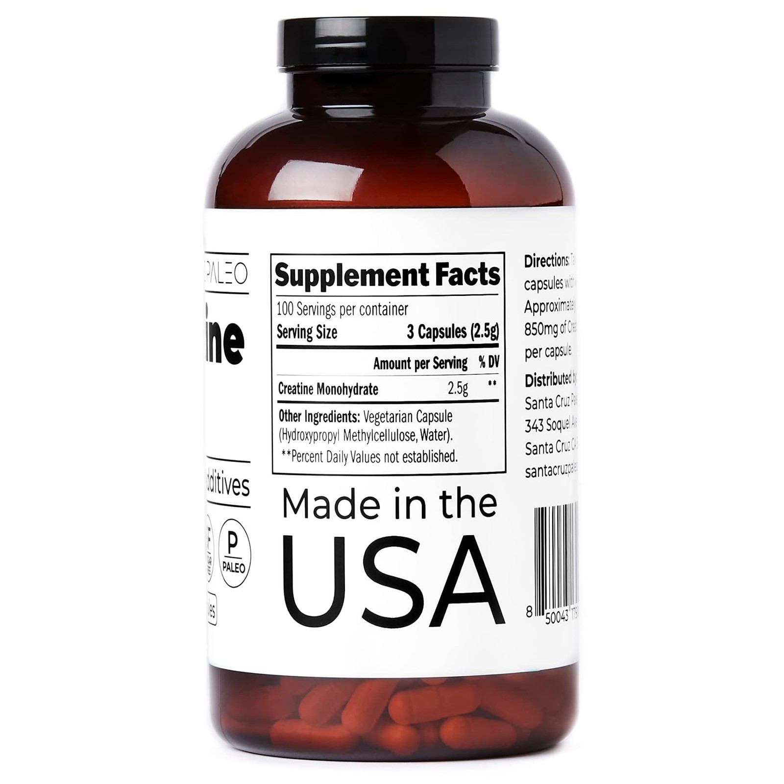 Santa Cruz Paleo Creatine Capsules, Supports Muscle 300 Count (Pack of 1)