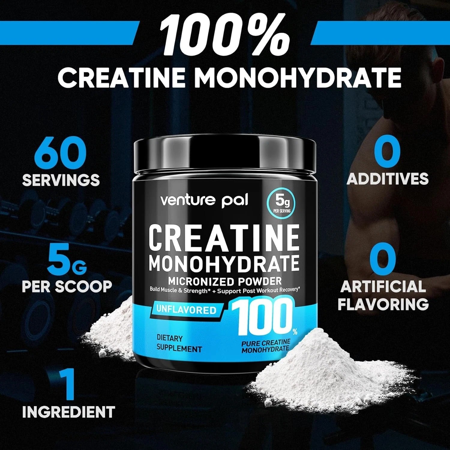 Creatina Monohidratada En Polvo 5g De 60 Porciones Para Mujer Hombre Sin Sabor