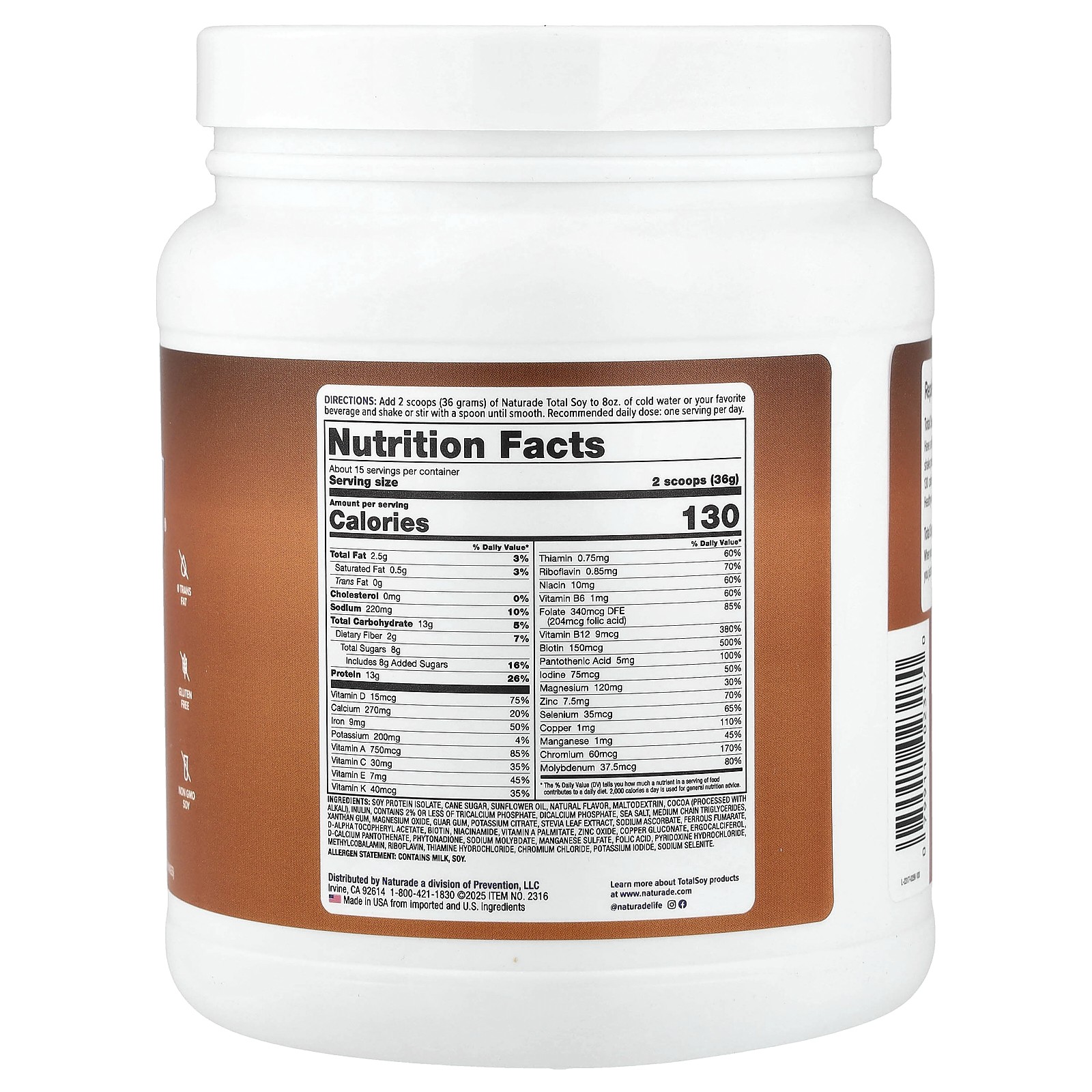 Naturade Total Soy Meal Replacement Chocolate 19 1 oz 540 g Egg-Free,