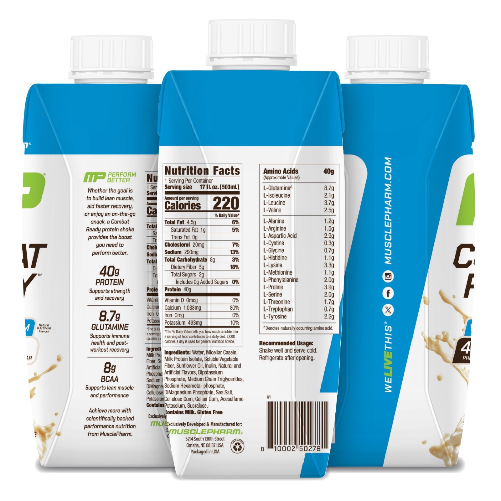 MusclePharm Combat Ready Protein Shake Ready to Drink, Vanilla Ice Cream 12 pack