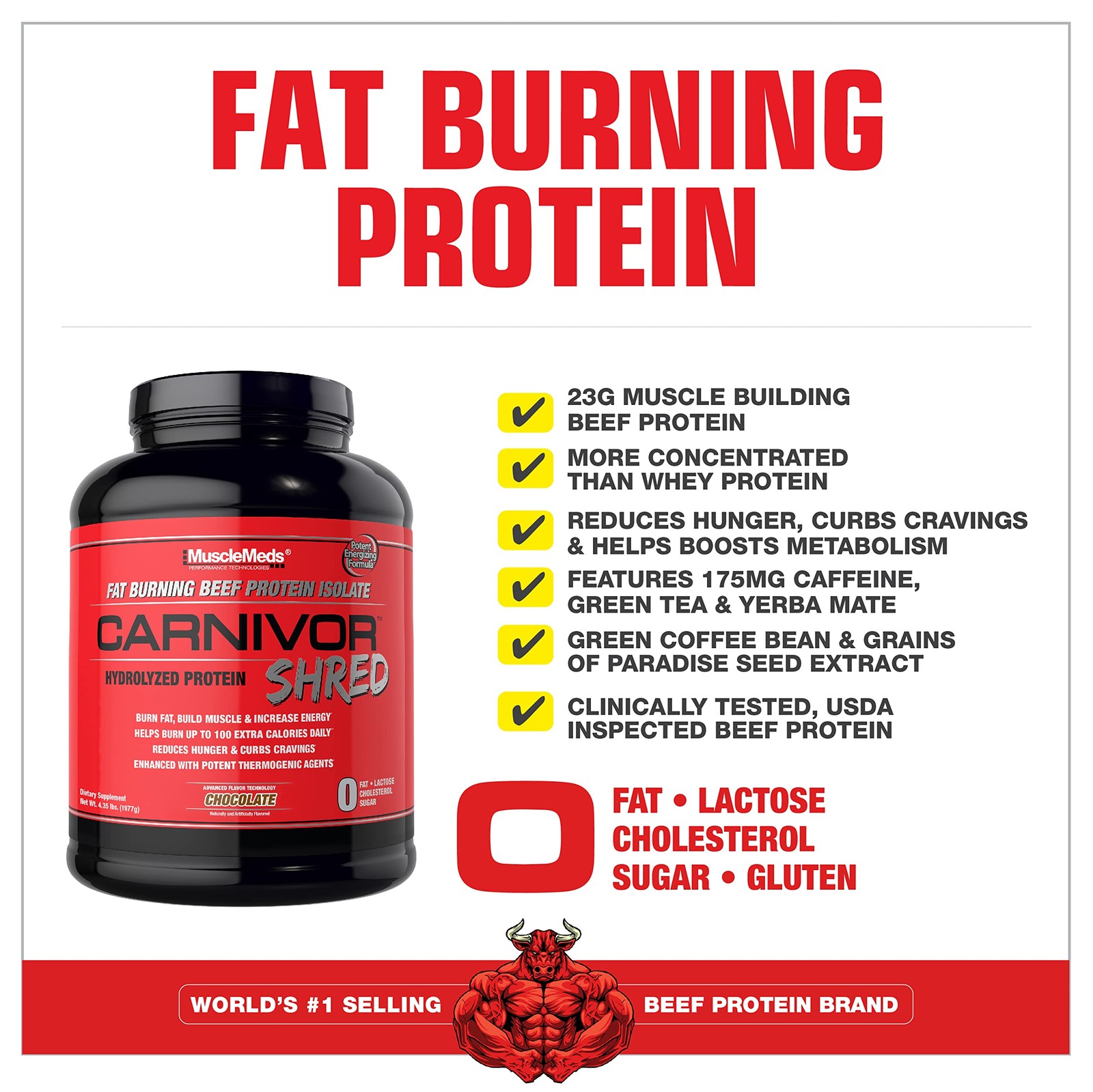 MuscleMeds Carnivor Shred Fat Burning 4.35 Pound (Pack of 1), Chocolate