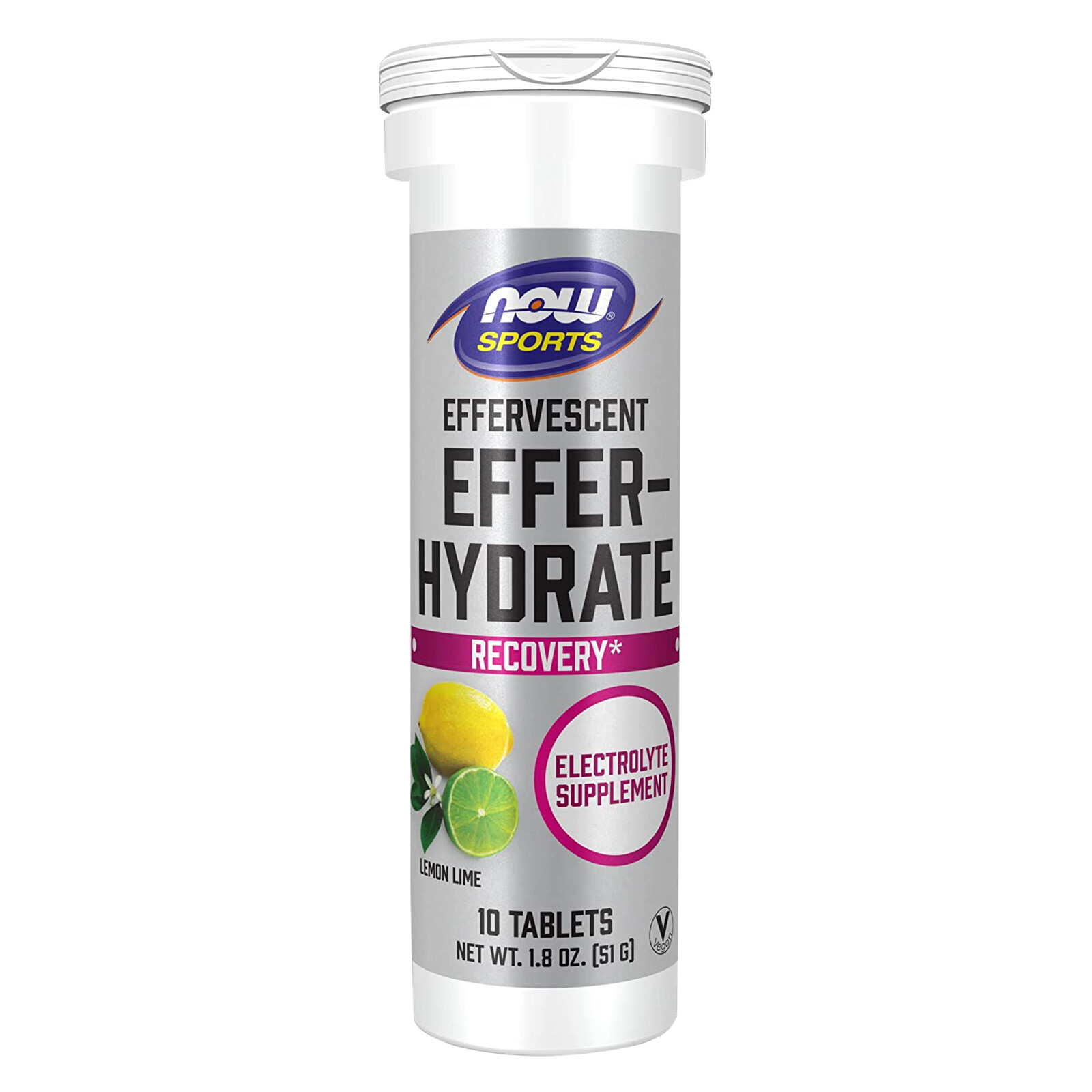 NOW FOODS Effer-Hydrate Effervescent Lemon Lime 10 Tablets Tube