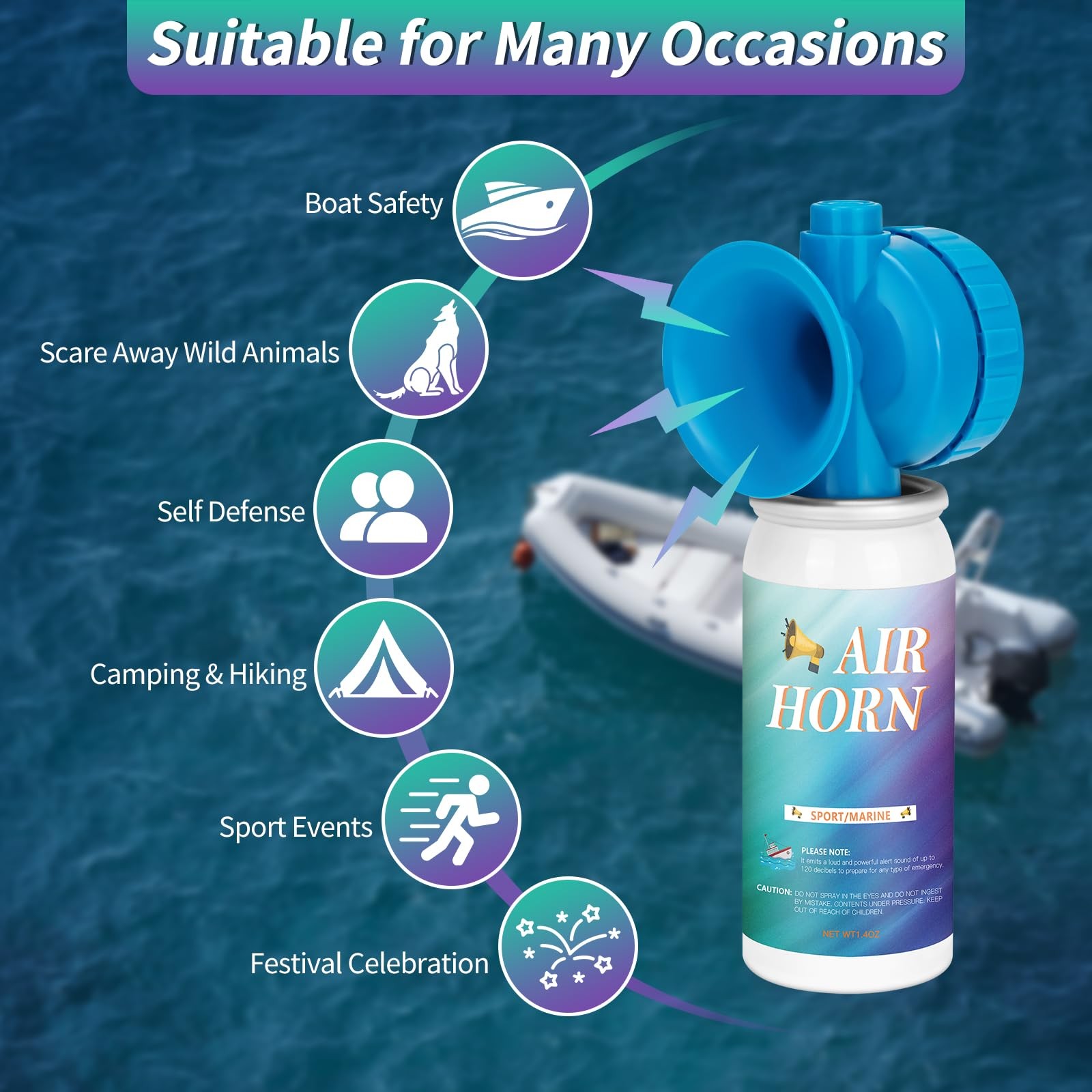 1.4oz Air Horn Can 2-Pack for Boat Safety, Sporting Events, Emergency Loud