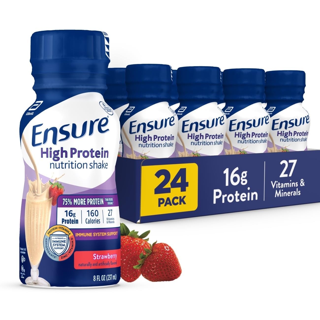 Ensure High Protein Strawberry Nutrition Shake, Ready to 8 Fl Oz (Pack of 24)
