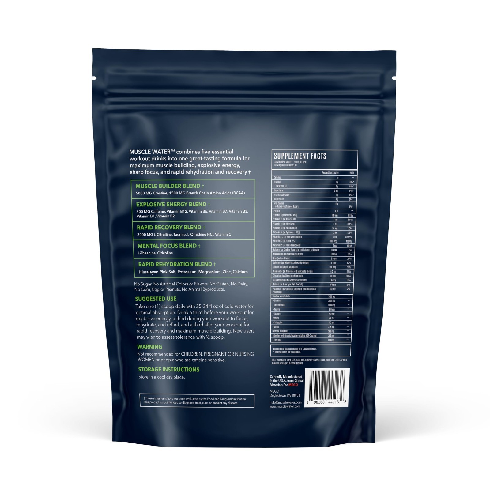 Pre Workout Powder for Energy & Pump | 5g Creatine, 300mg Caffeine | Sugar-Free