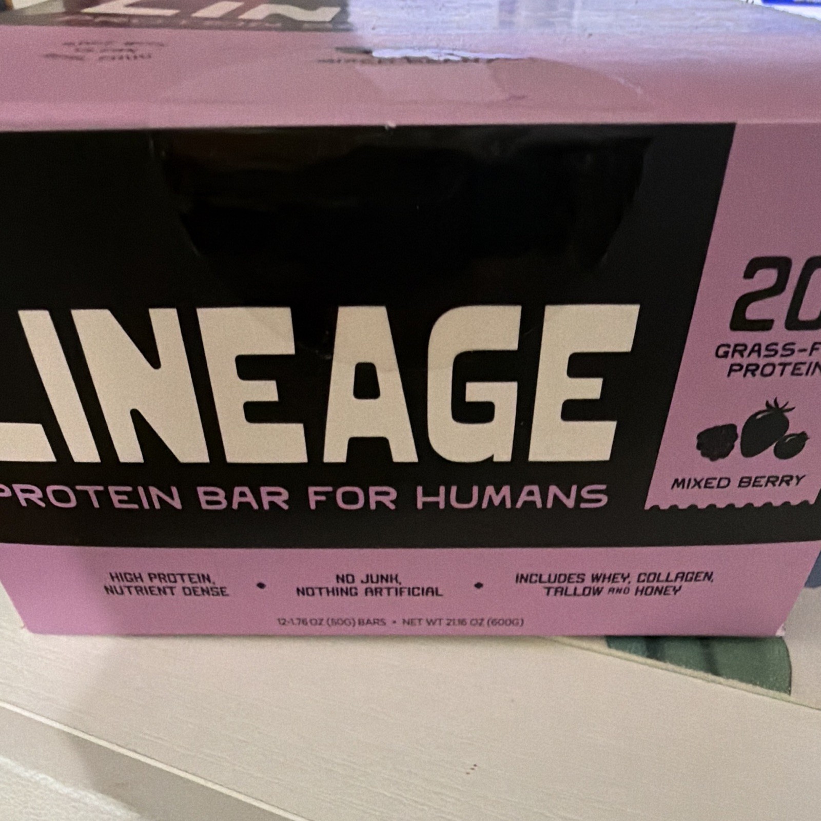 Lineage Provisions Grass Fed Protein Bars Mixed Berry 12 Ct 20g 07/2027