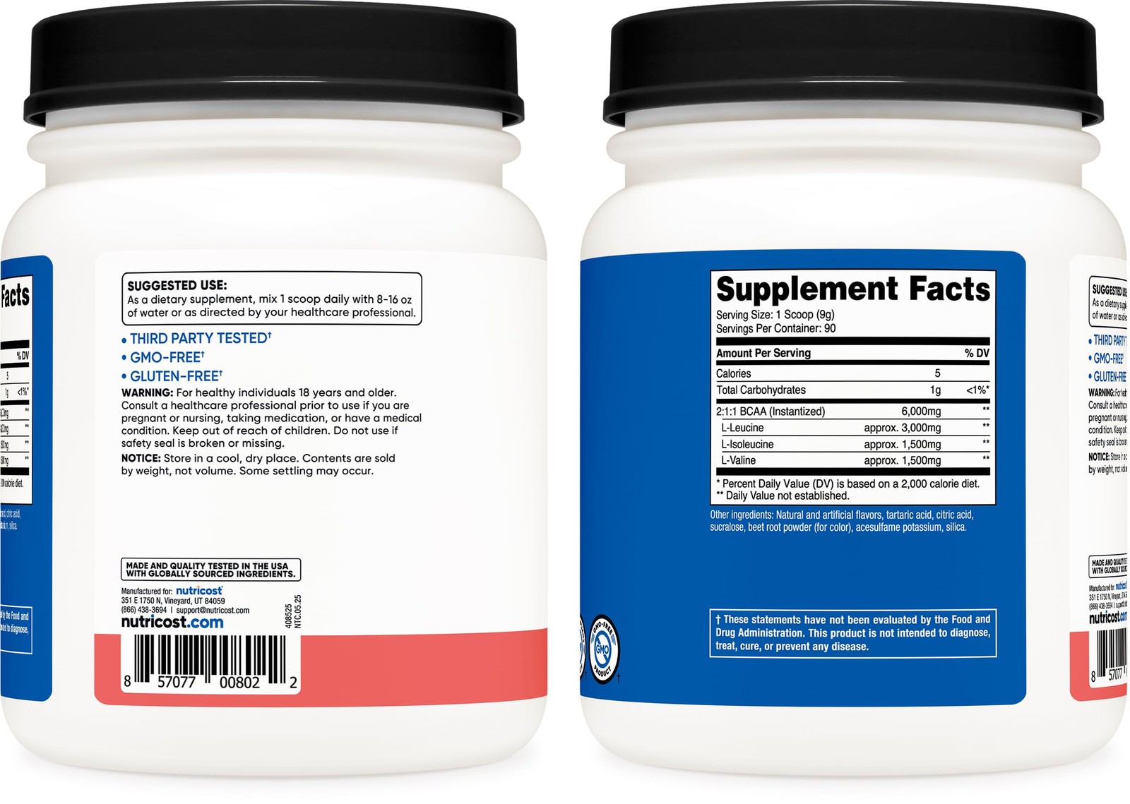 Nutricost BCAA Powder (Watermelon, 90 1.79 Pound (Pack of 1), Pinkish-red