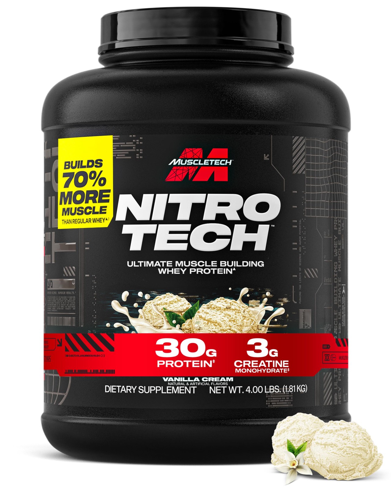 Muscletech Whey Protein Powder (Vanilla Cream, 4 Pound (41 Servings), Vanilla