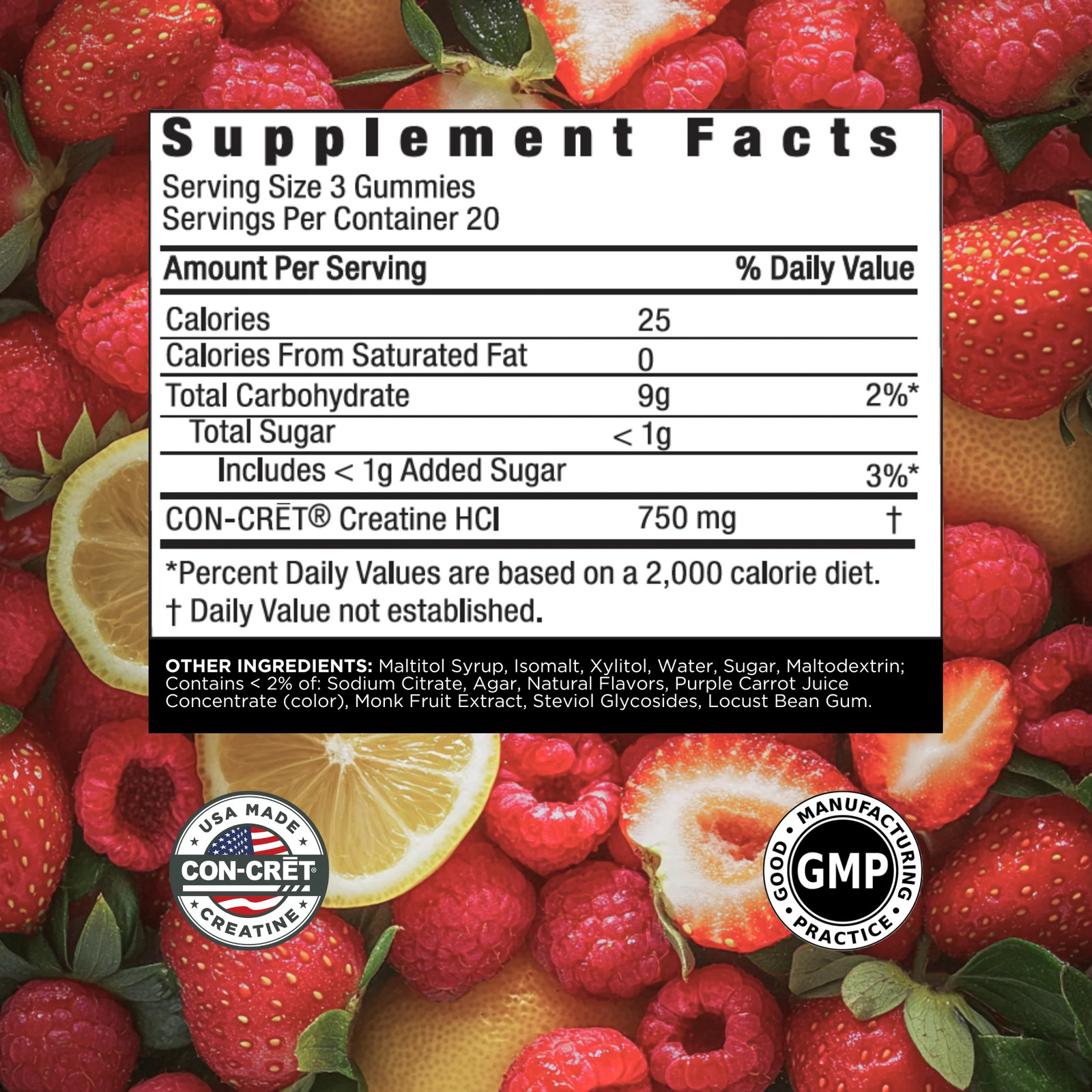 Creatine Hcl Gummies, Sour Berry Zing Flavor, Supports Muscle & Brain Health, 60