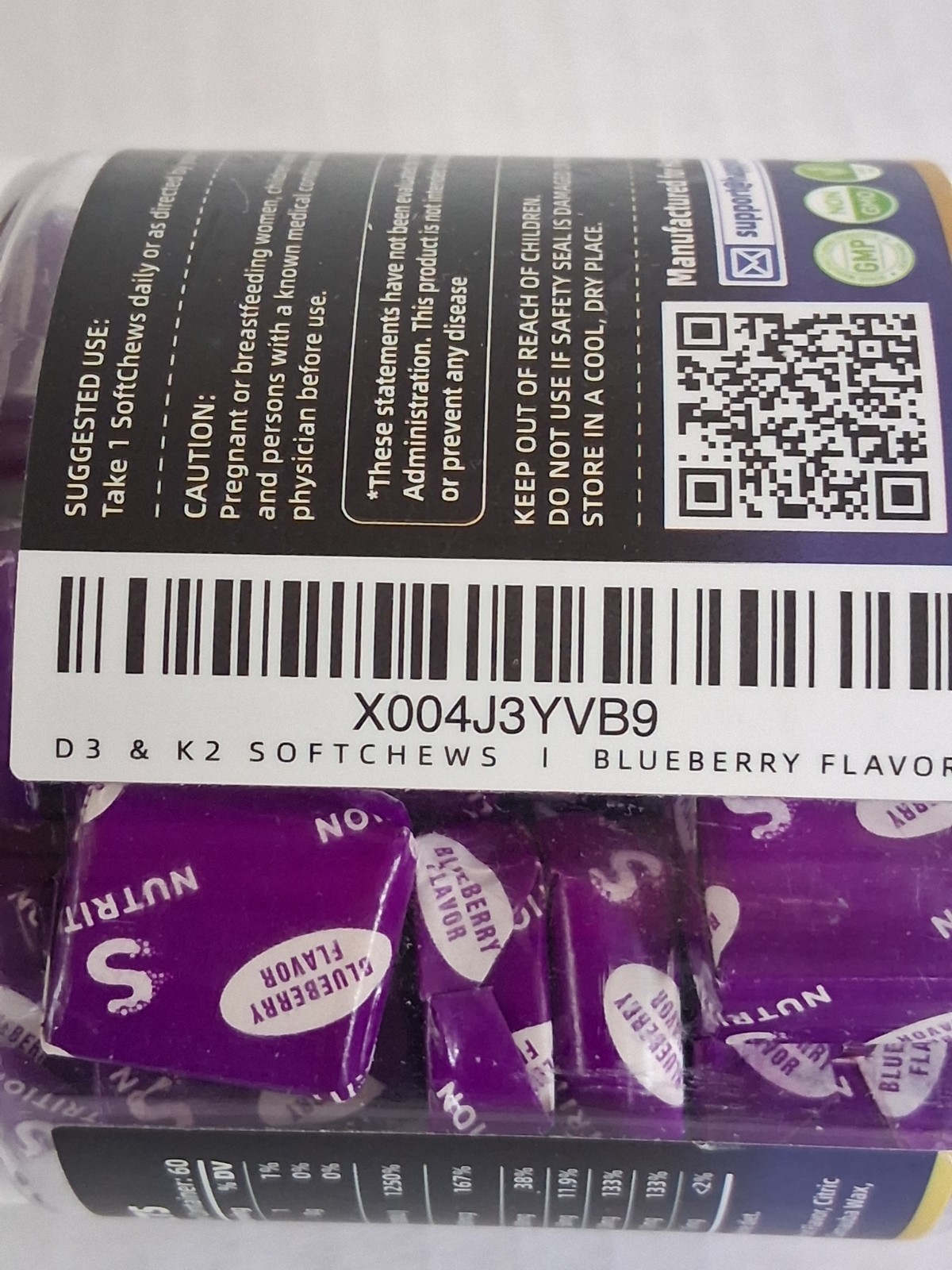 HAPPYUMMMM D3 & K2 SOFTCHEWS BLUEBERRY (60) SUGAR & GLUTEN FREE SUPPLEMENTS