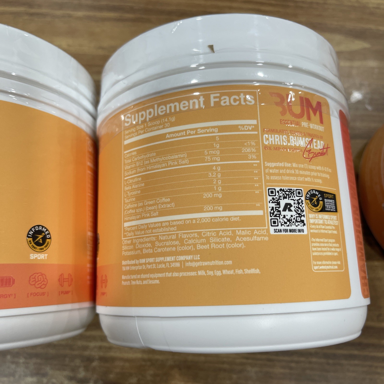 (2) RAW Essential Pre Workout Powder Peach Mango 30 Servings/423g X 2 Packs