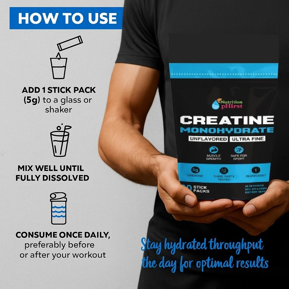 Creatine Monohydrate (Micronized) Powder – 5g per Serving 30sticks Free Shipping