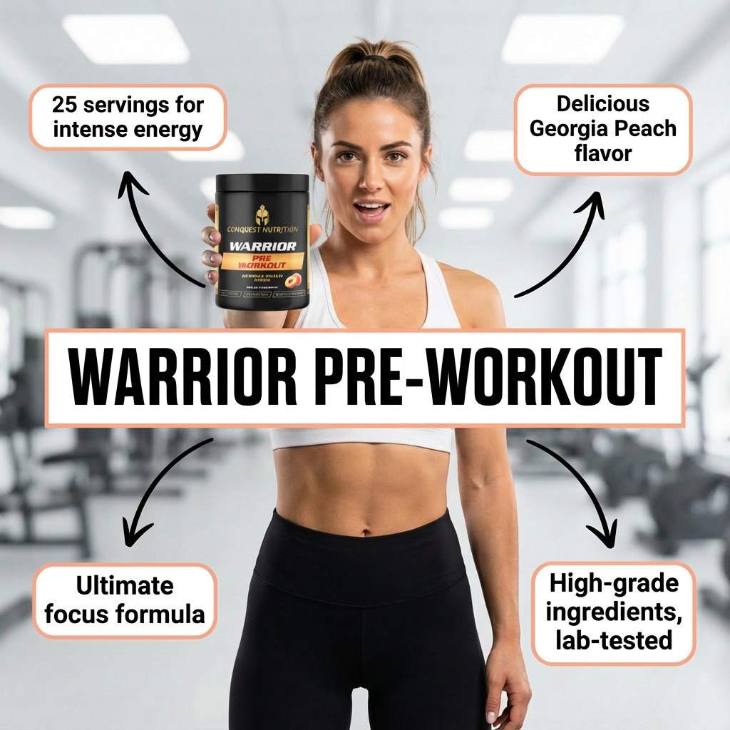 Conquest Warrior Pre Workout Georgia Peach Rings 25 Servings Energy Focus Pump
