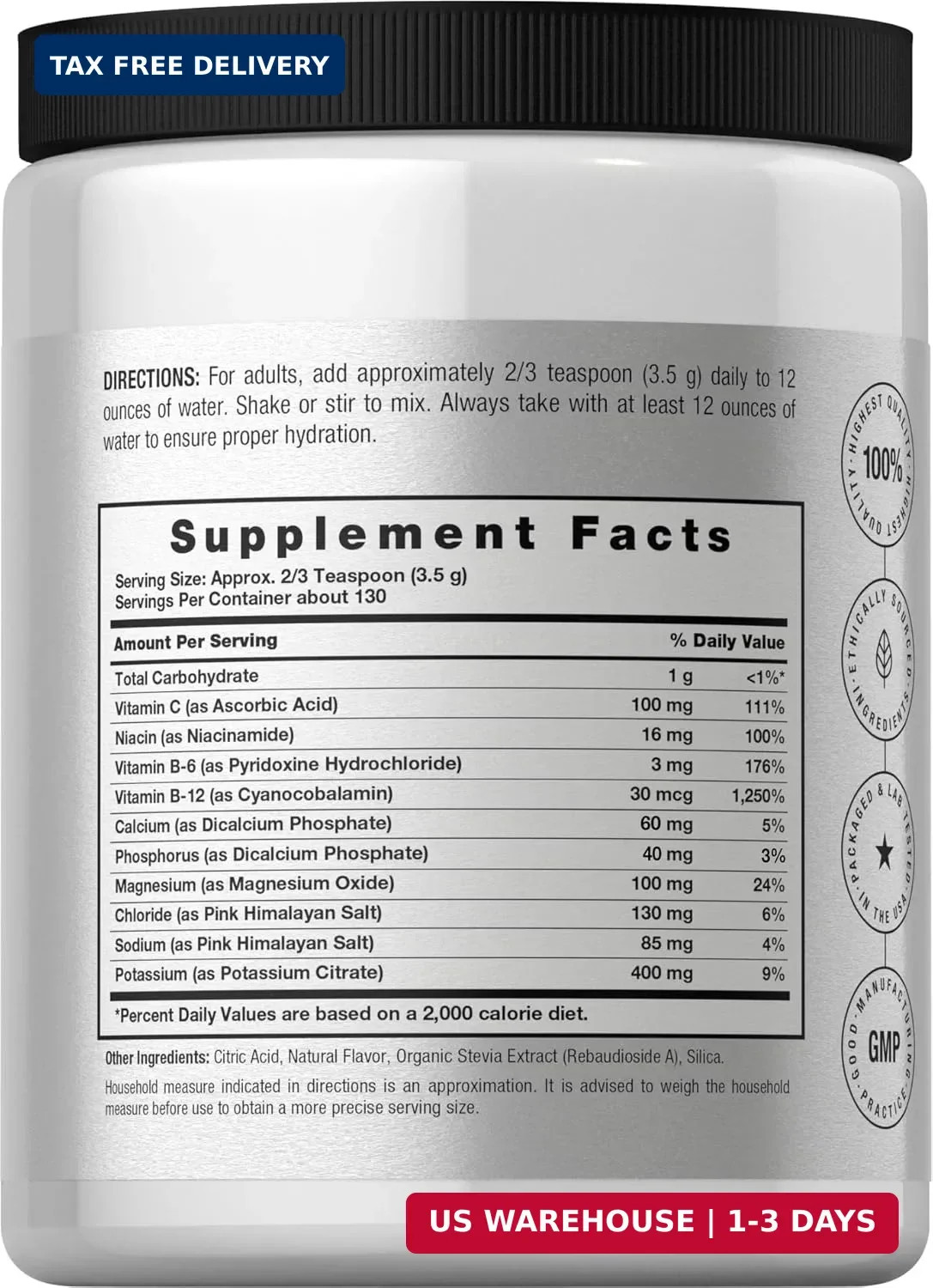 Electrolytes Powder | 16 oz | 130 Servings | Hydration Support | Keto-F