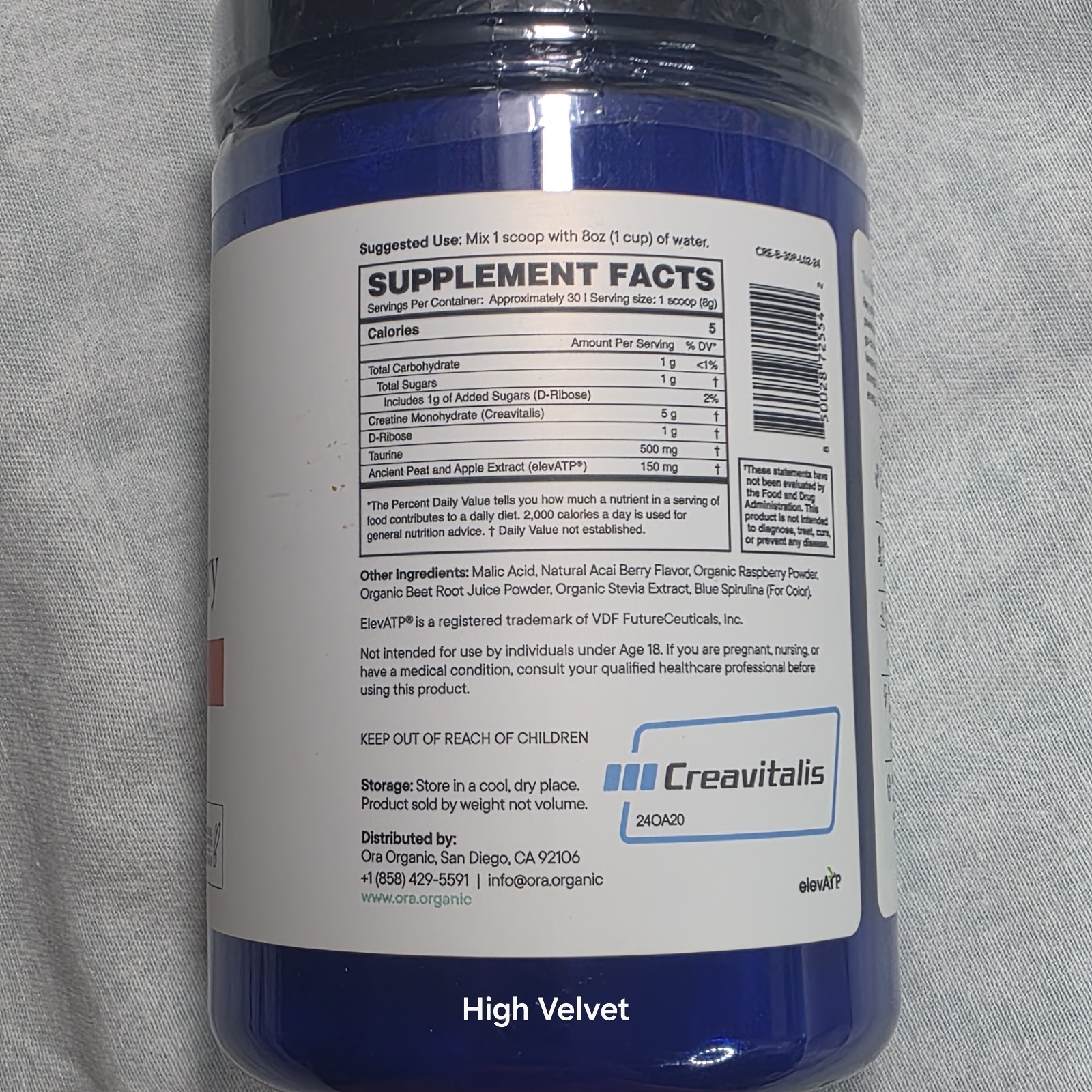 Ora Organic Creatine Monohydrate Powder, for Energy & Recovery, 30 Servings