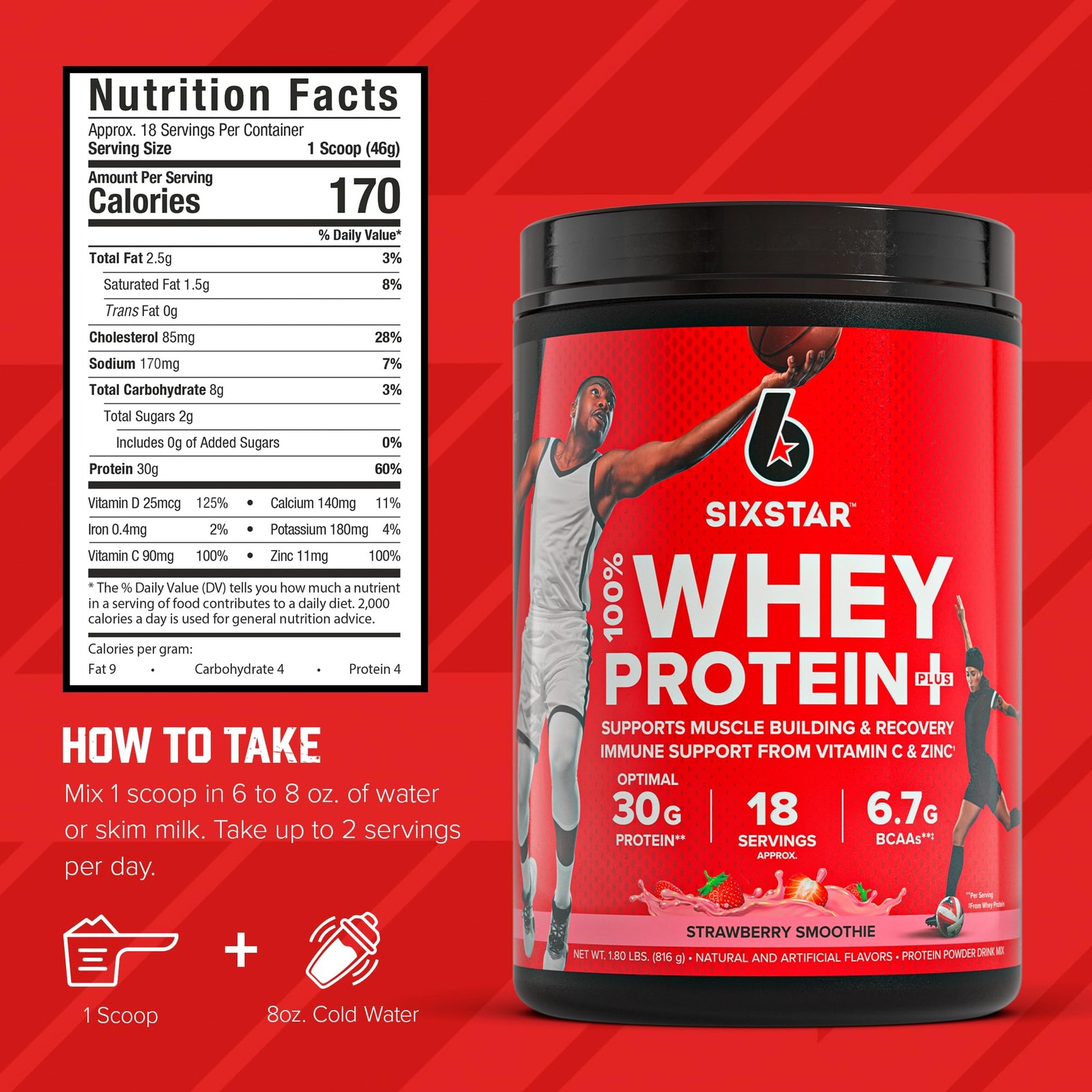 Six Star Whey Protein Powder Plus 1.81 Pound (Pack of 1), Strawberry Smoothie