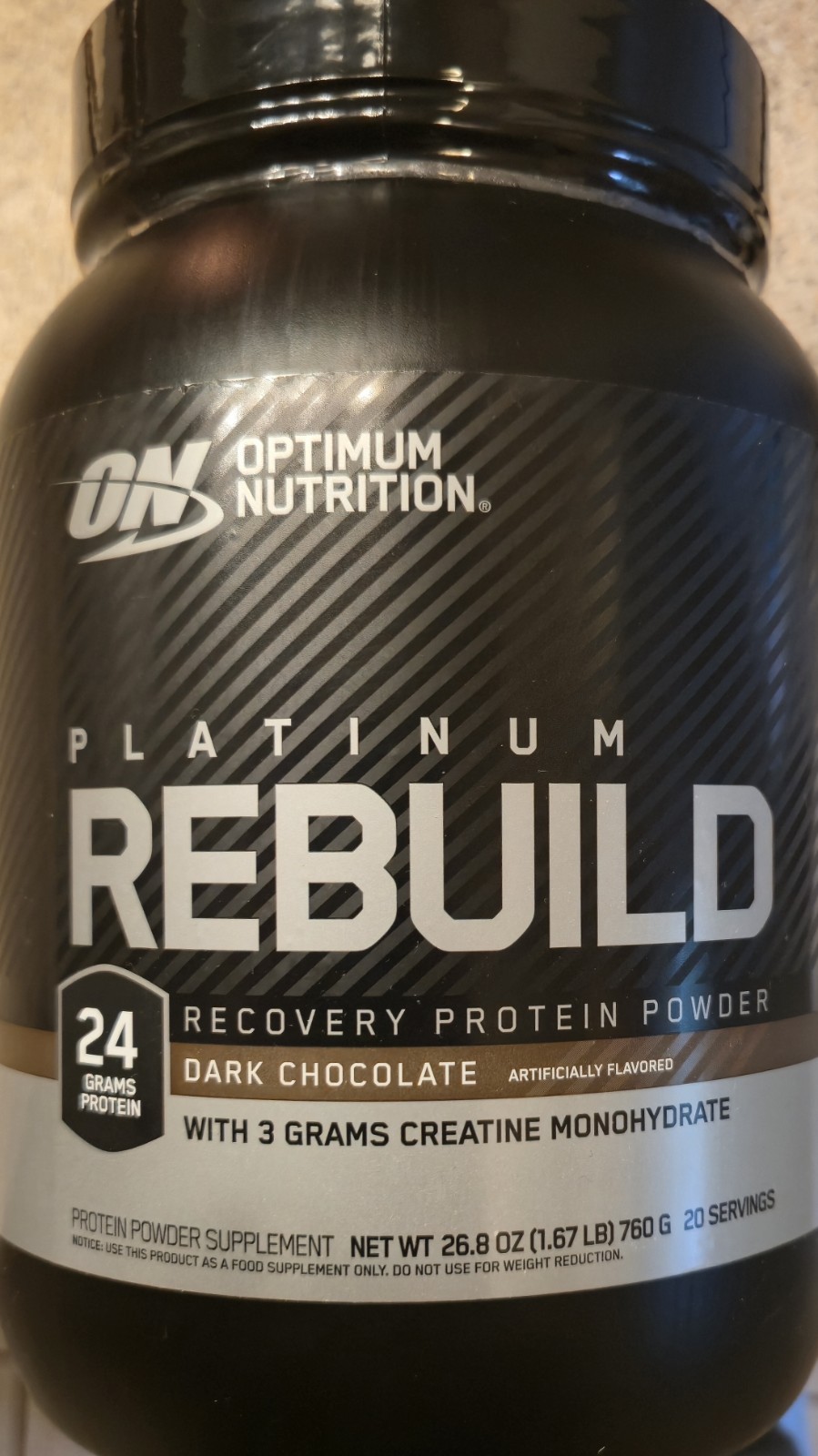 O.N. Platinum REBUILD PROTEIN W/ Crea 1.7 lbs (20 Serv) Dark Chocolate BY 12/26